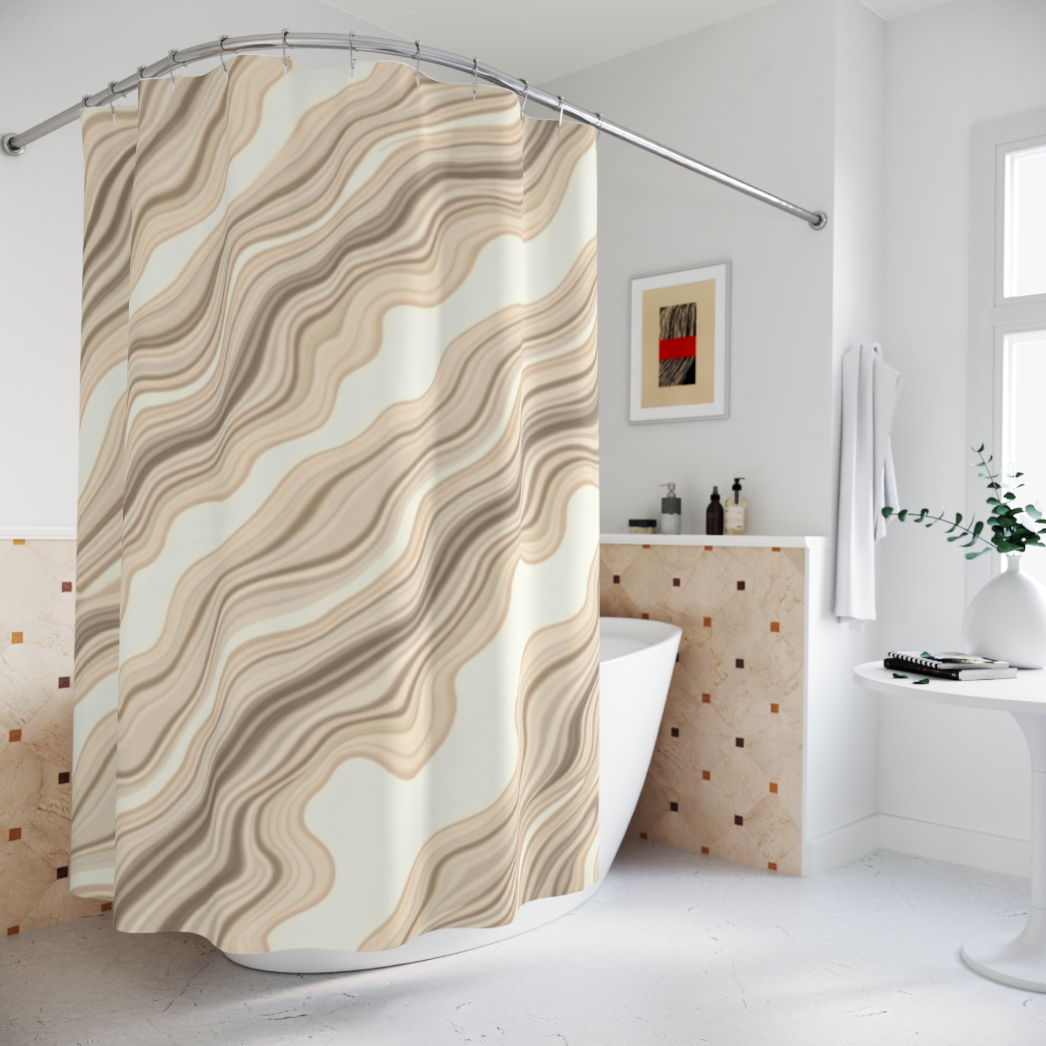 Neutral Wavy Marble Shower Curtain
