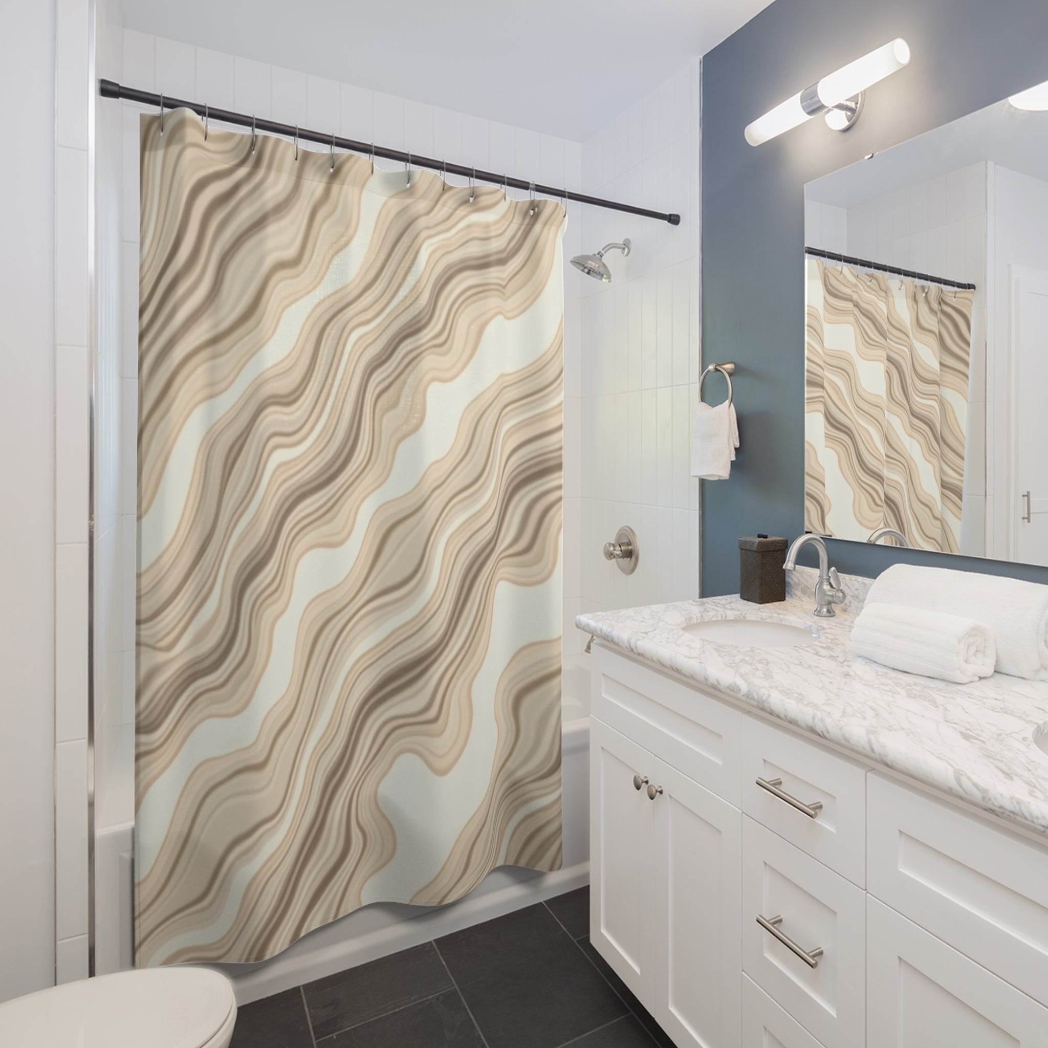 Neutral Wavy Marble Shower Curtain