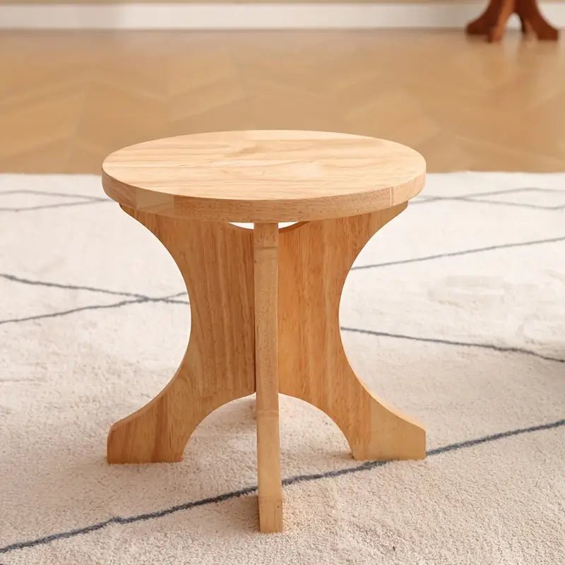 Art Deco Wooden Shoe Changing Stool - Household Solid Wood Round Stool in Wood Color - Essential Needs