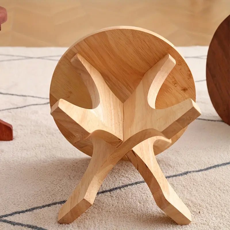 Art Deco Wooden Shoe Changing Stool - Household Solid Wood Round Stool in Wood Color - Essential Needs