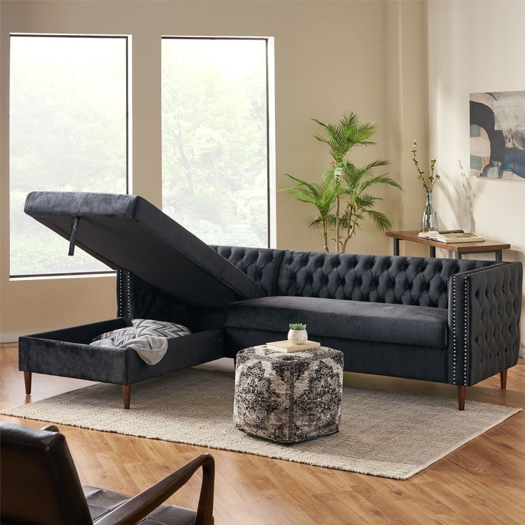 Tufted Velvet Sectional Storage Sofa with Chaise Lounge - Essential Needs