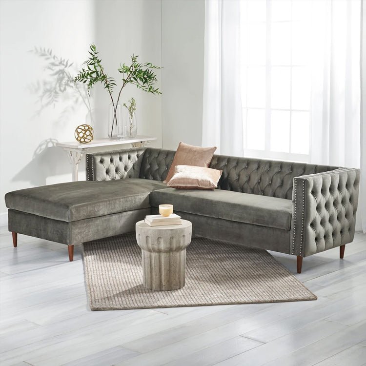 Tufted Velvet Sectional Storage Sofa with Chaise Lounge - Essential Needs