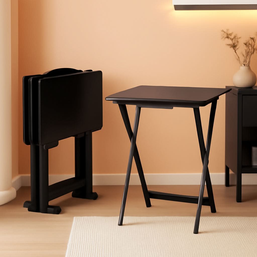Foldable TV Dinner Tray Tables 4 Pack Black 15x19x26 - Essential Needs